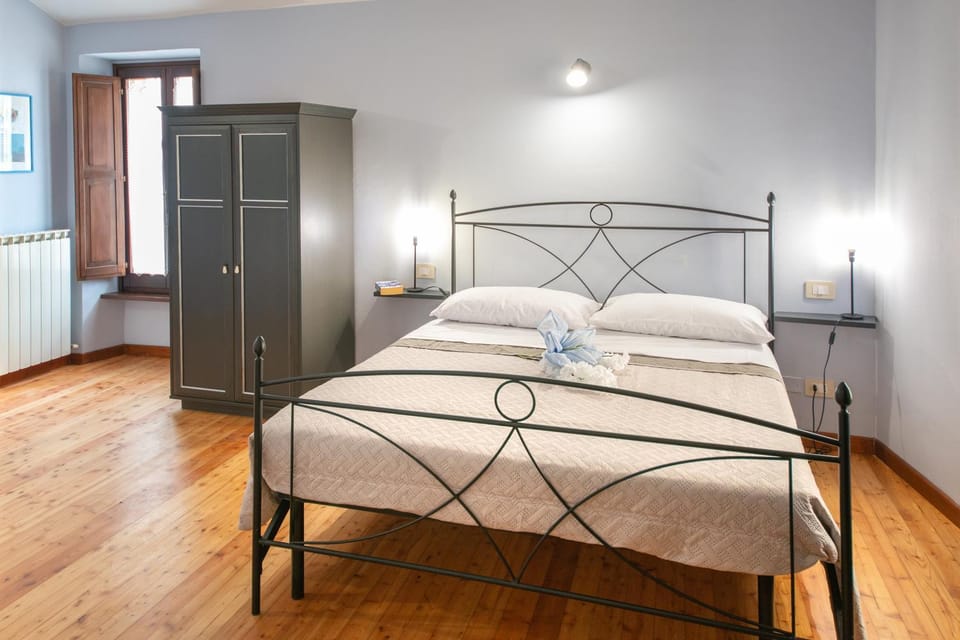 Bed, wardrobe