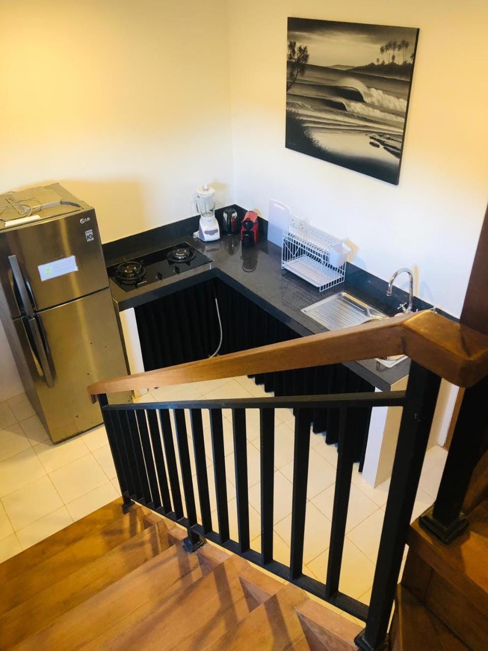Kitchen or kitchenette, stove