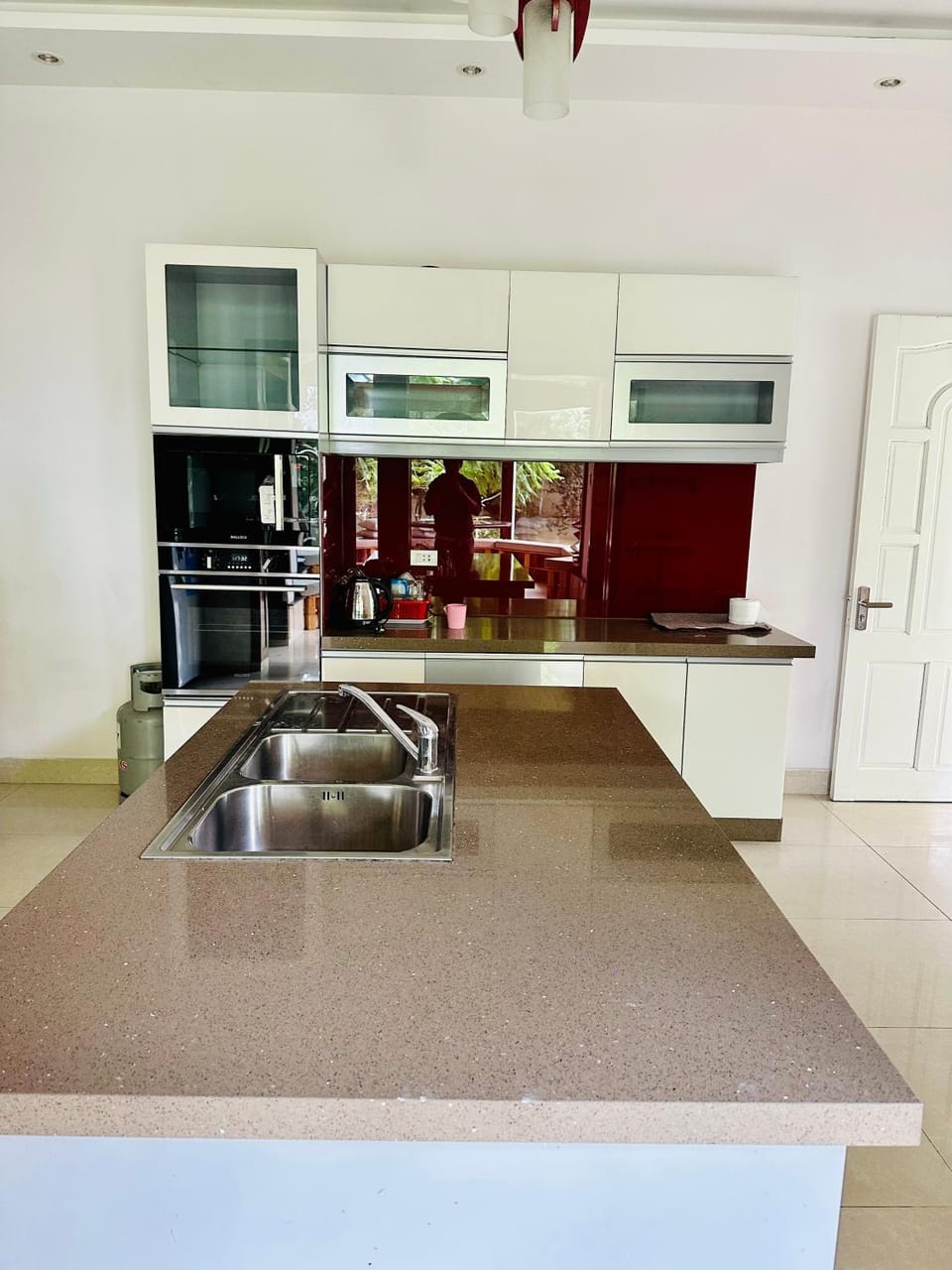 Kitchen or kitchenette, stove