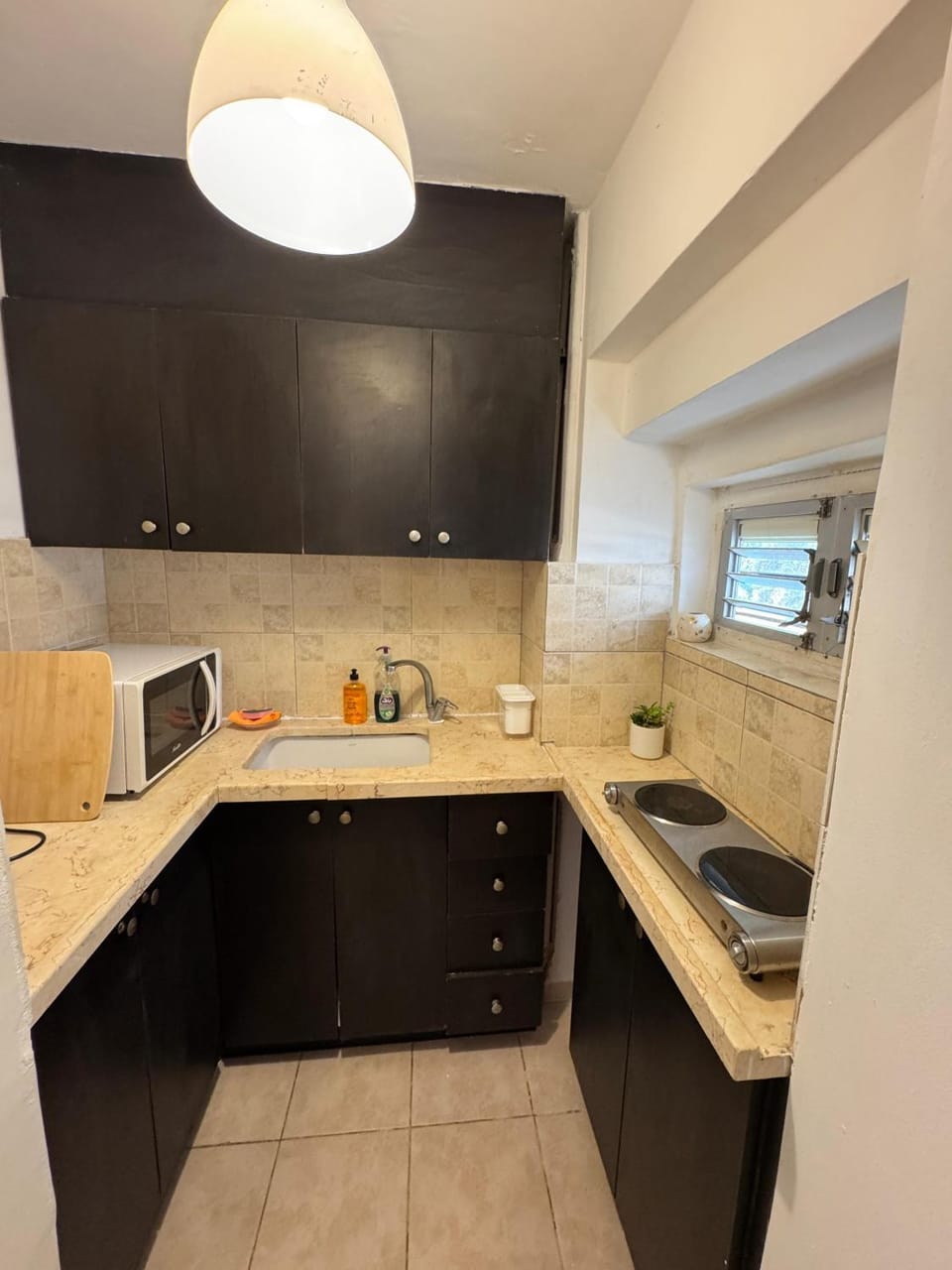 Kitchen or kitchenette, stove
