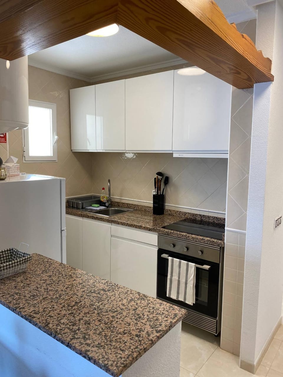 Kitchen or kitchenette, stove