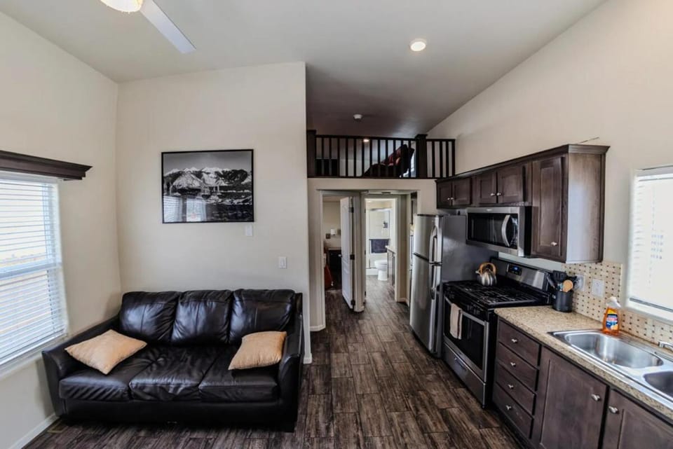 Kitchen or kitchenette, Living room, Dining area, microwave, oven, stove