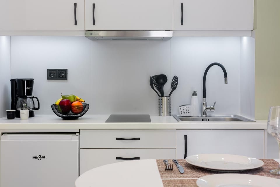 Kitchen or kitchenette, stove