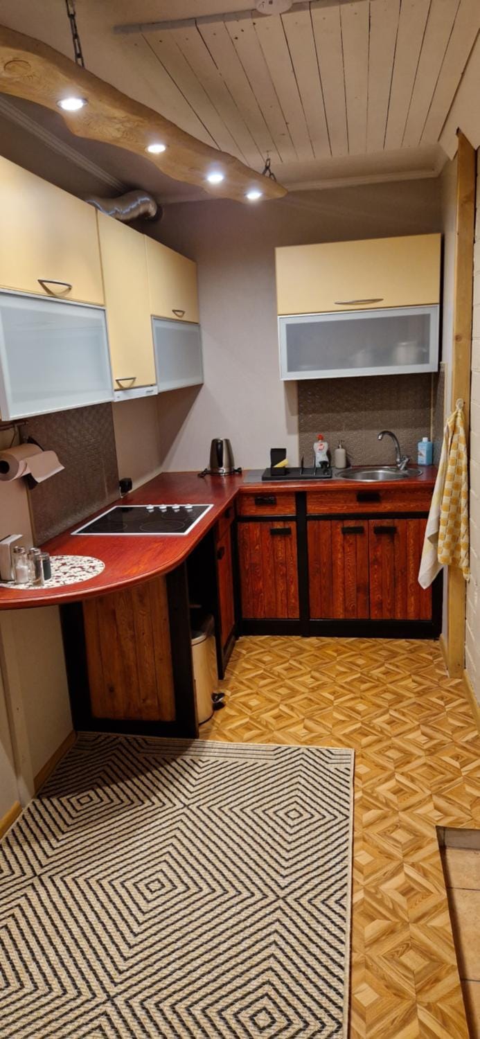 Kitchen or kitchenette, stove