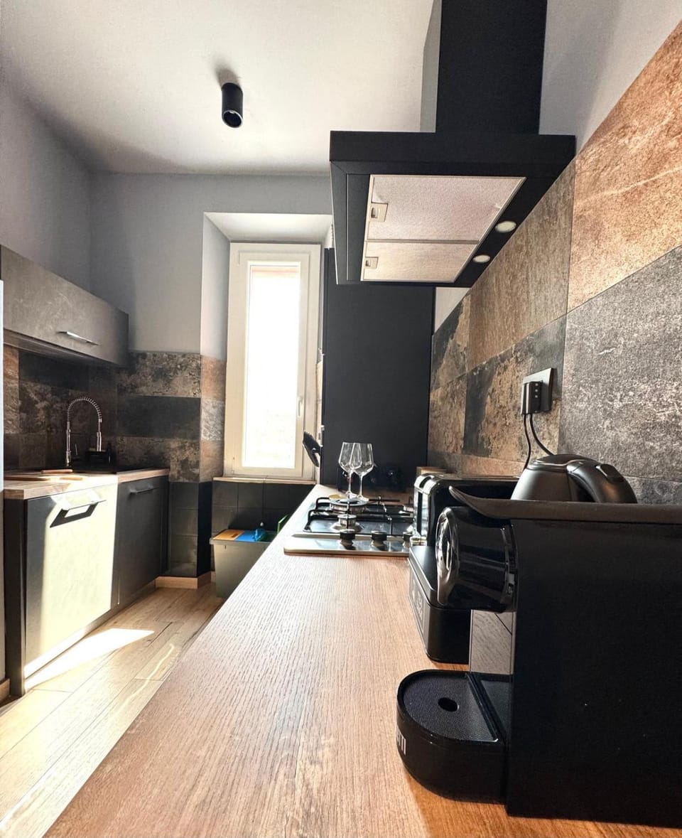 Kitchen or kitchenette, stove