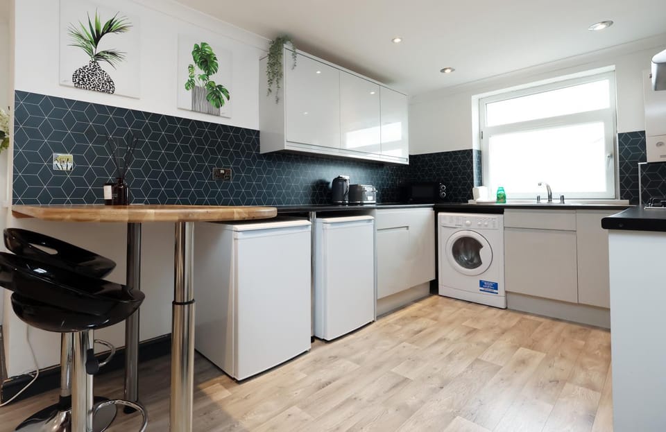Kitchen or kitchenette, dishwasher, oven, washing machine