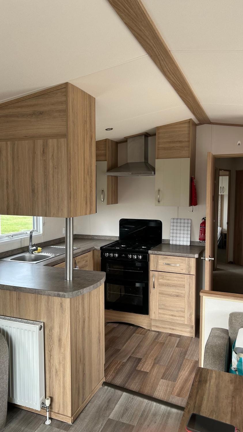 Kitchen or kitchenette, stove