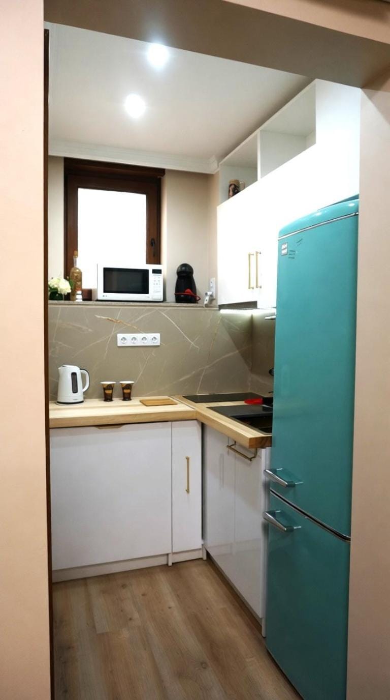 Kitchen or kitchenette, stove