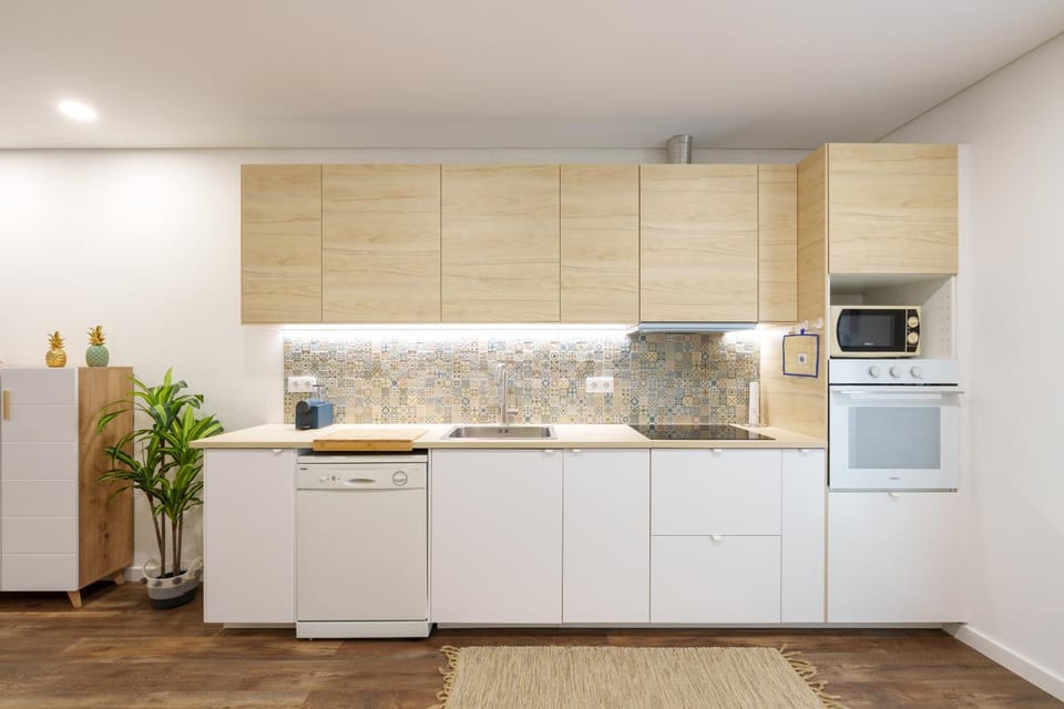 Kitchen or kitchenette, dishwasher, oven, stove