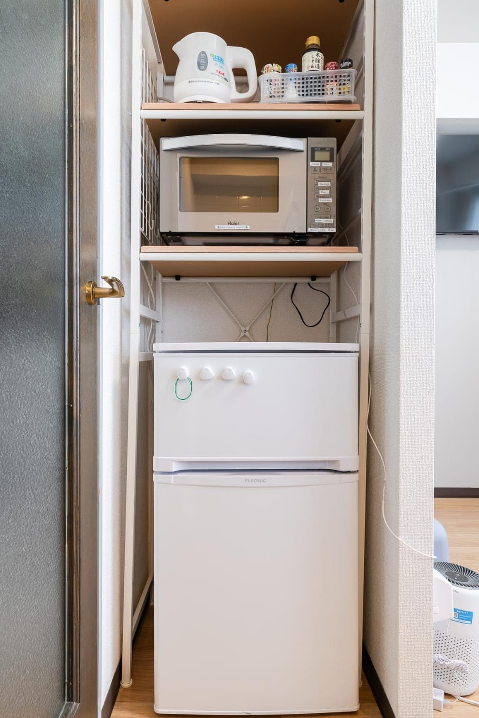 Kitchen or kitchenette, microwave