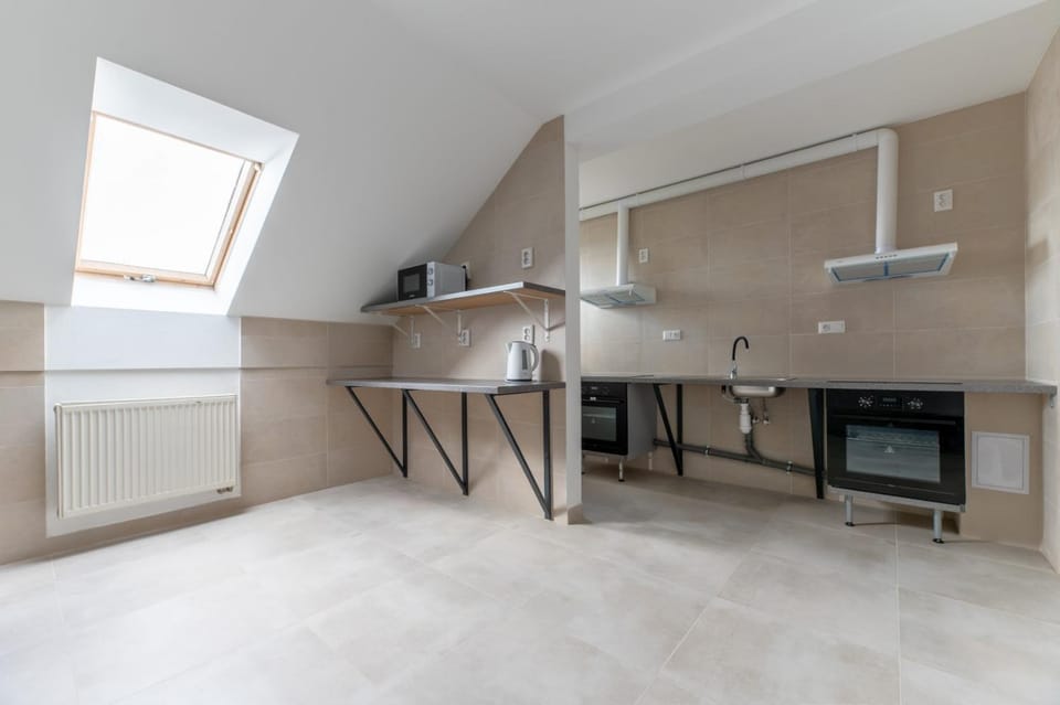Kitchen or kitchenette, stove