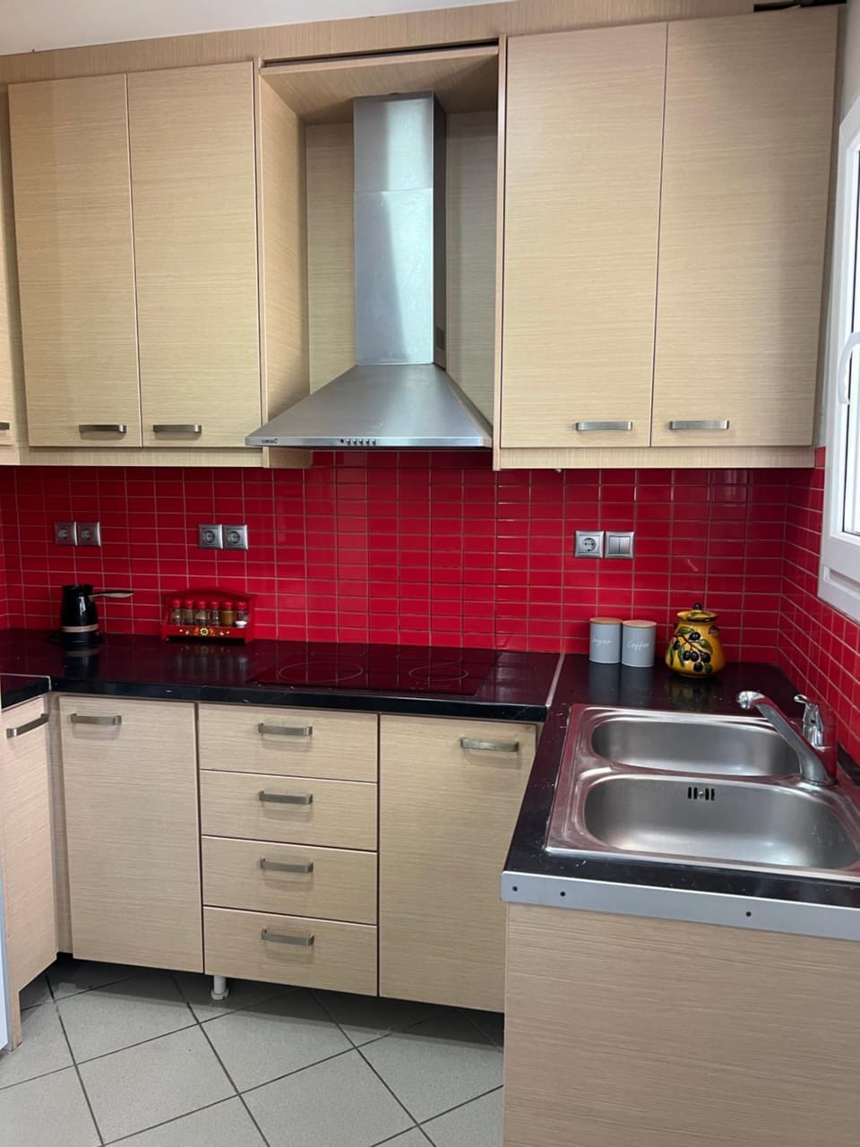 Kitchen or kitchenette, stove