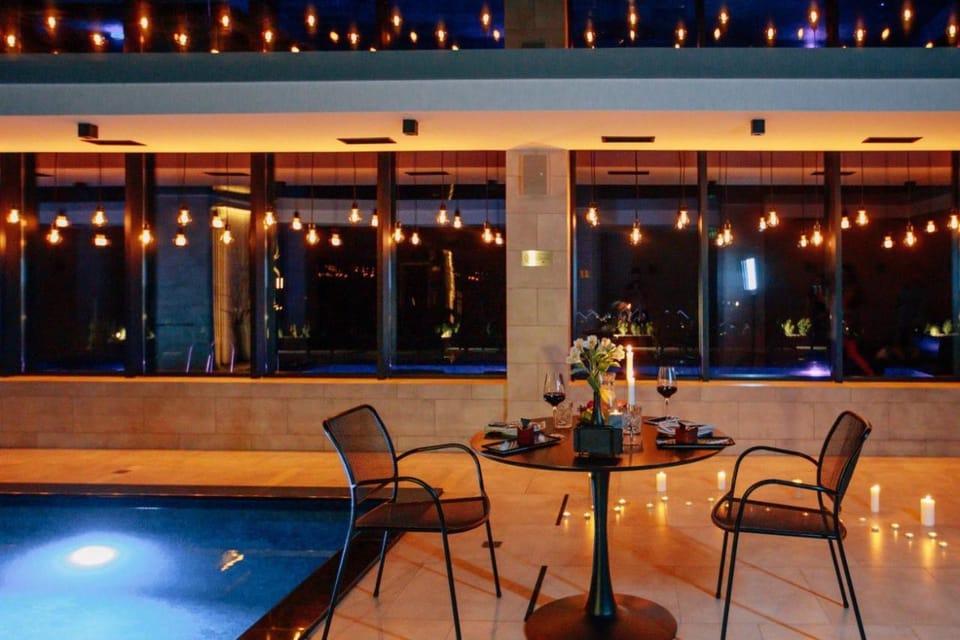 Night, Pool view, Swimming pool