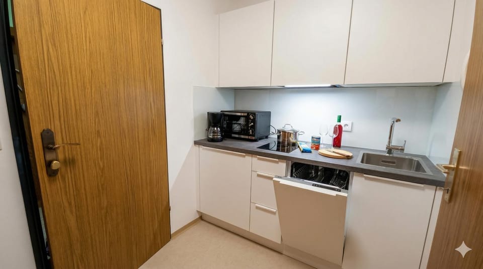 Kitchen or kitchenette, dishwasher