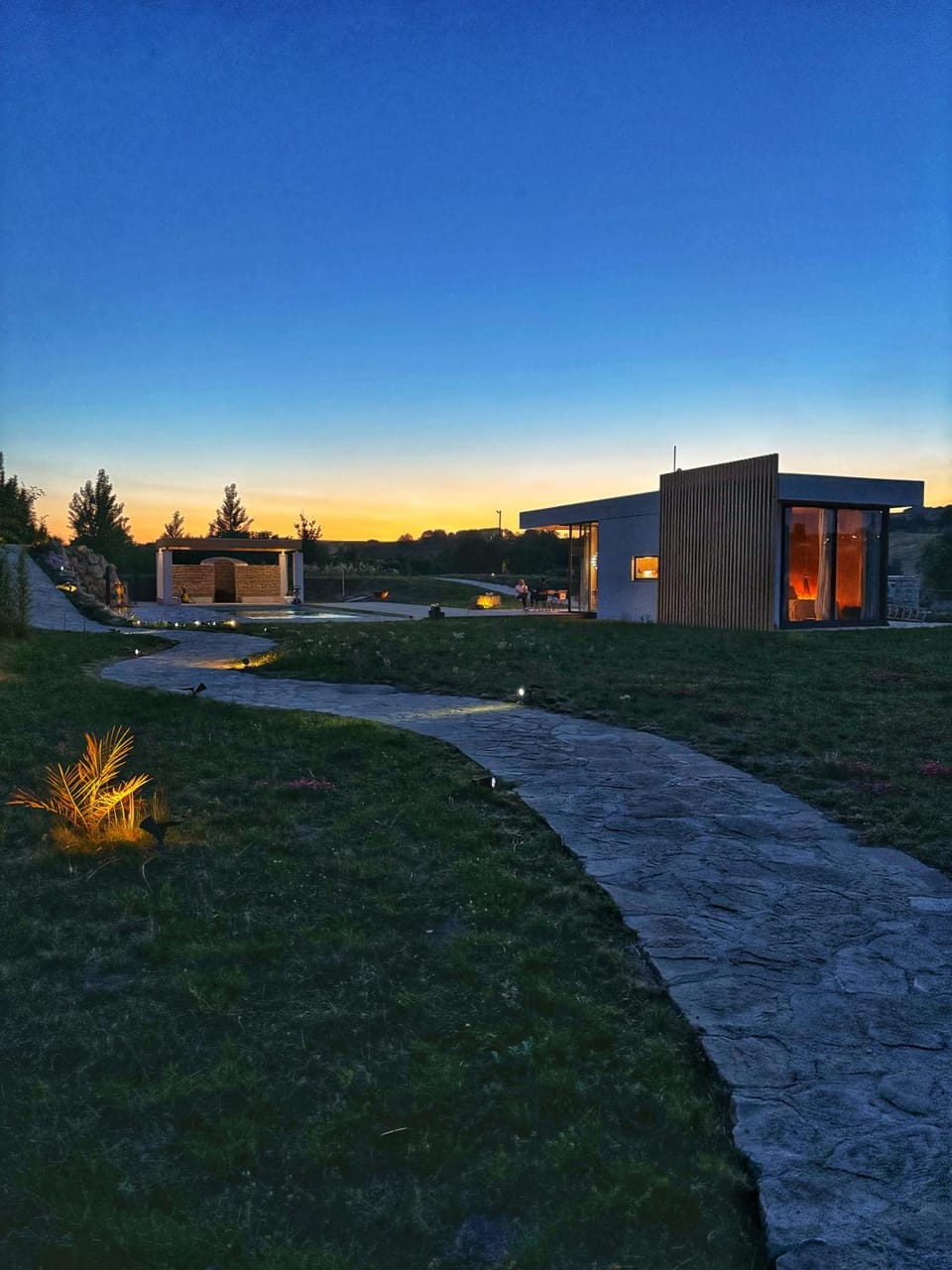 Property building, Natural landscape, Garden view, Sunset