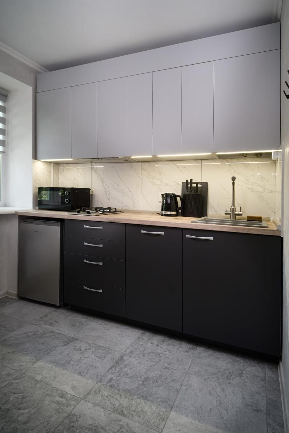 Kitchen or kitchenette, stove