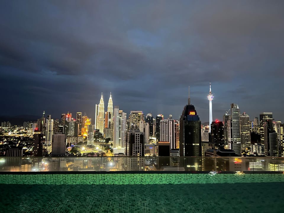Night, City view, Swimming pool