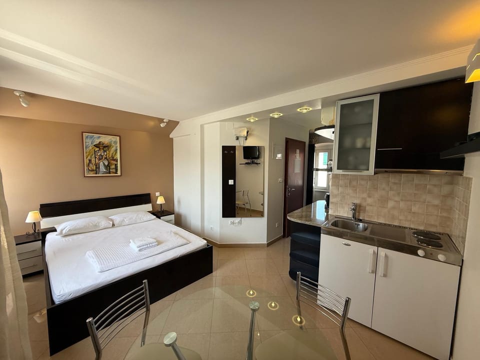 Bed, TV and multimedia, Kitchen or kitchenette, Living room, Photo of the whole room, Bedroom