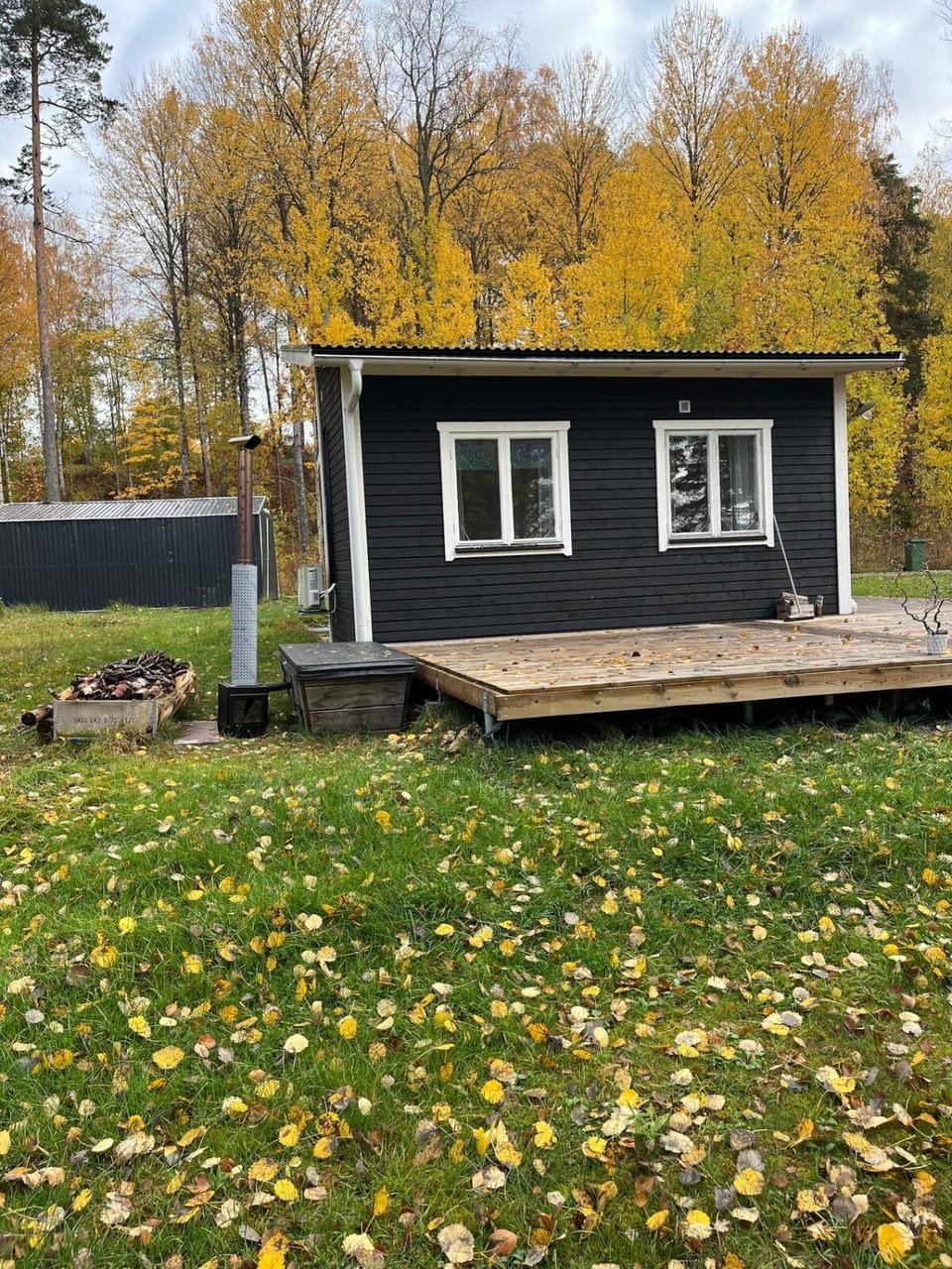 A simple stuga on a lake incinerating toilet in a separate building next to the cabin Water for drinking and washing hands dishes comes from two containers that attach to a faucet through a simple electric pump OBS no shower on site Cabin in Sweden