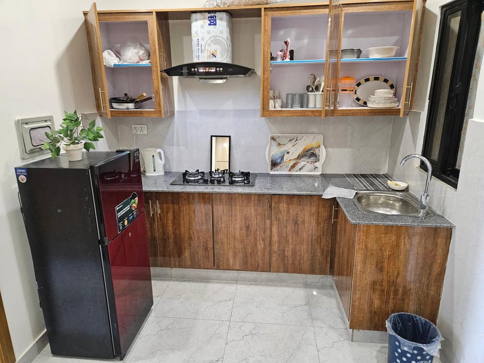 Kitchen or kitchenette, minibar, stove