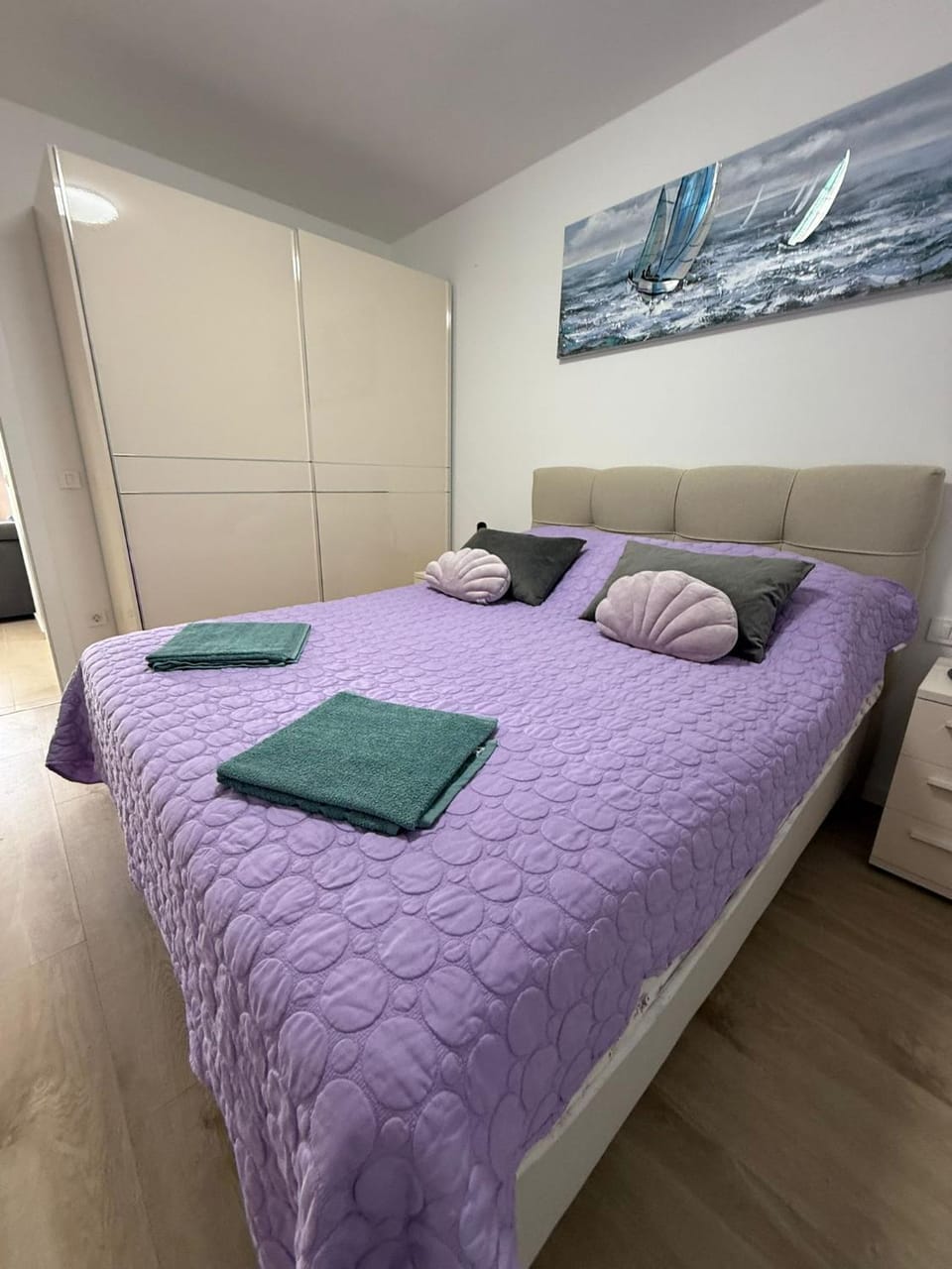 Bed, Photo of the whole room, Bedroom, towels, wardrobe