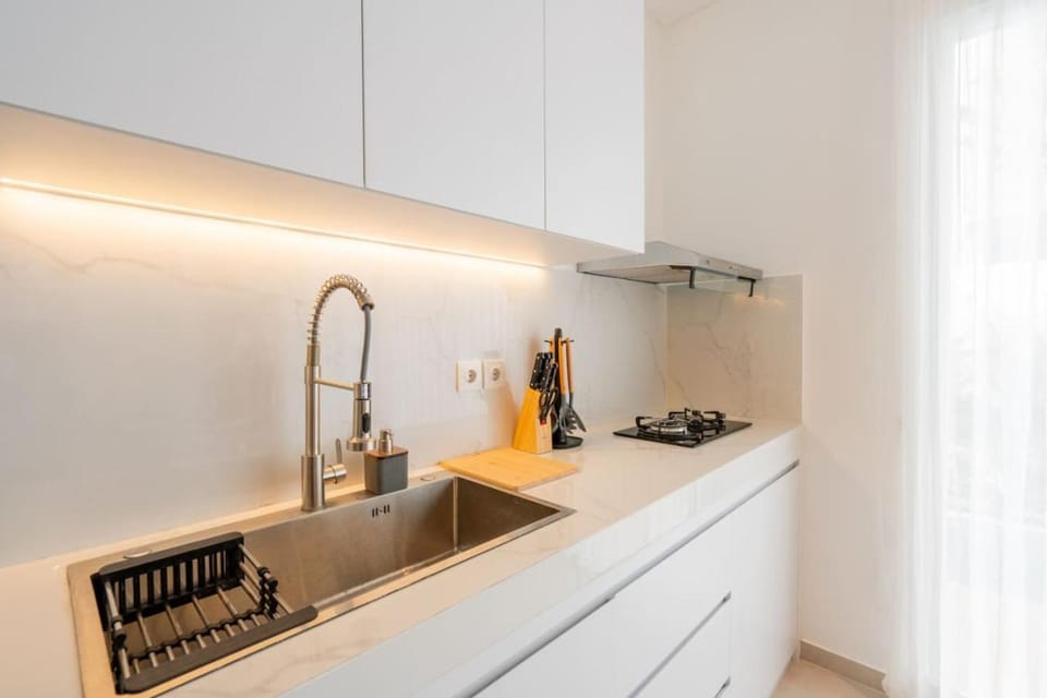 Kitchen or kitchenette, stove