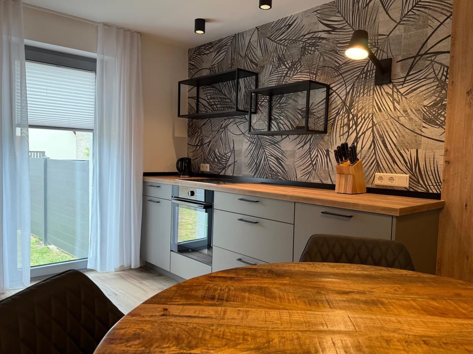 Kitchen or kitchenette, stove