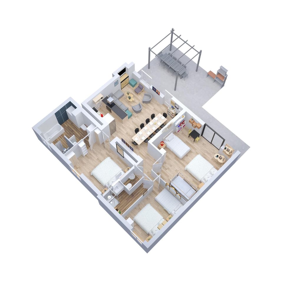 Bed, Kitchen or kitchenette, Photo of the whole room, Floor plan, Bedroom