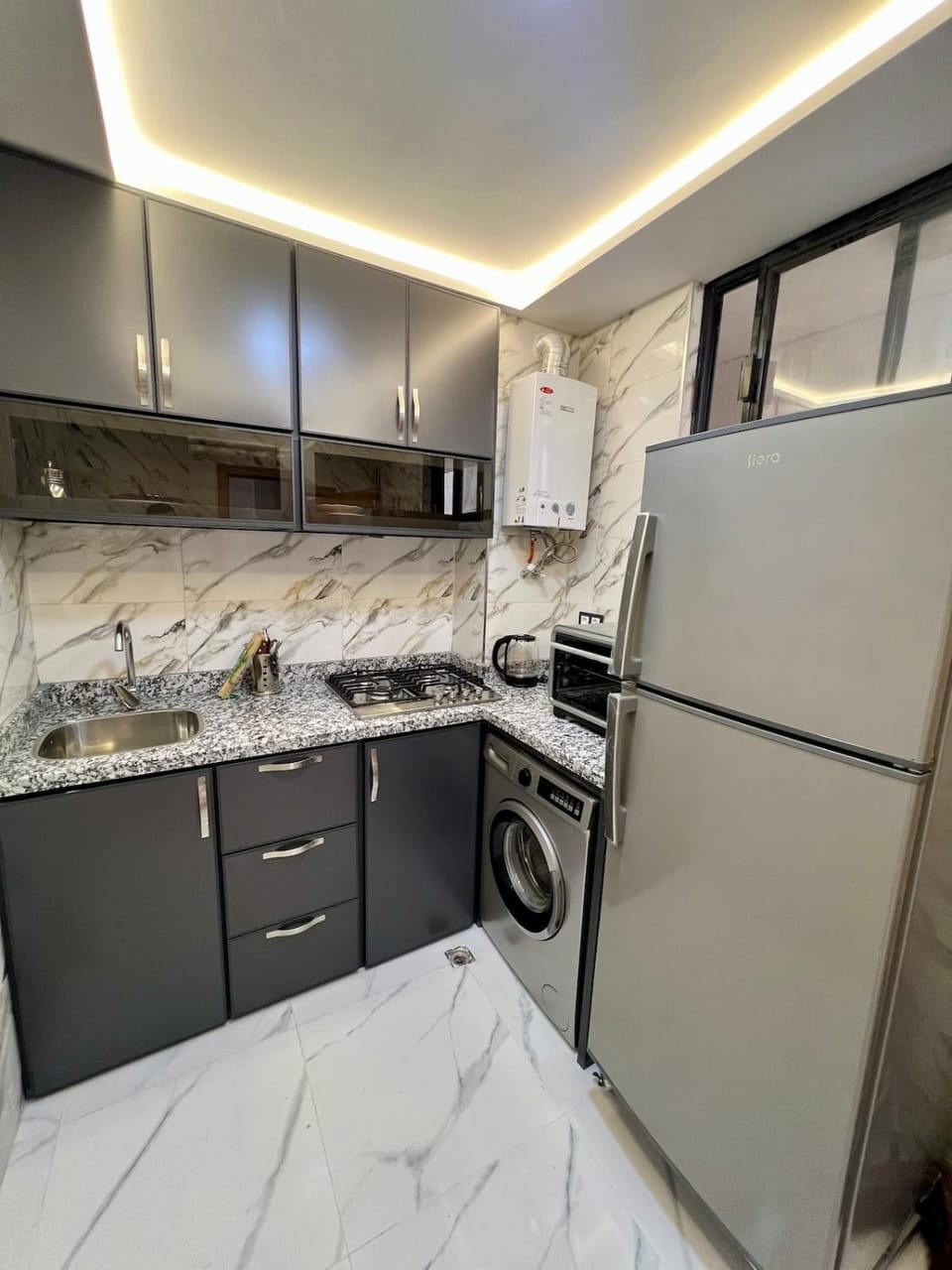 Kitchen or kitchenette, oven, stove
