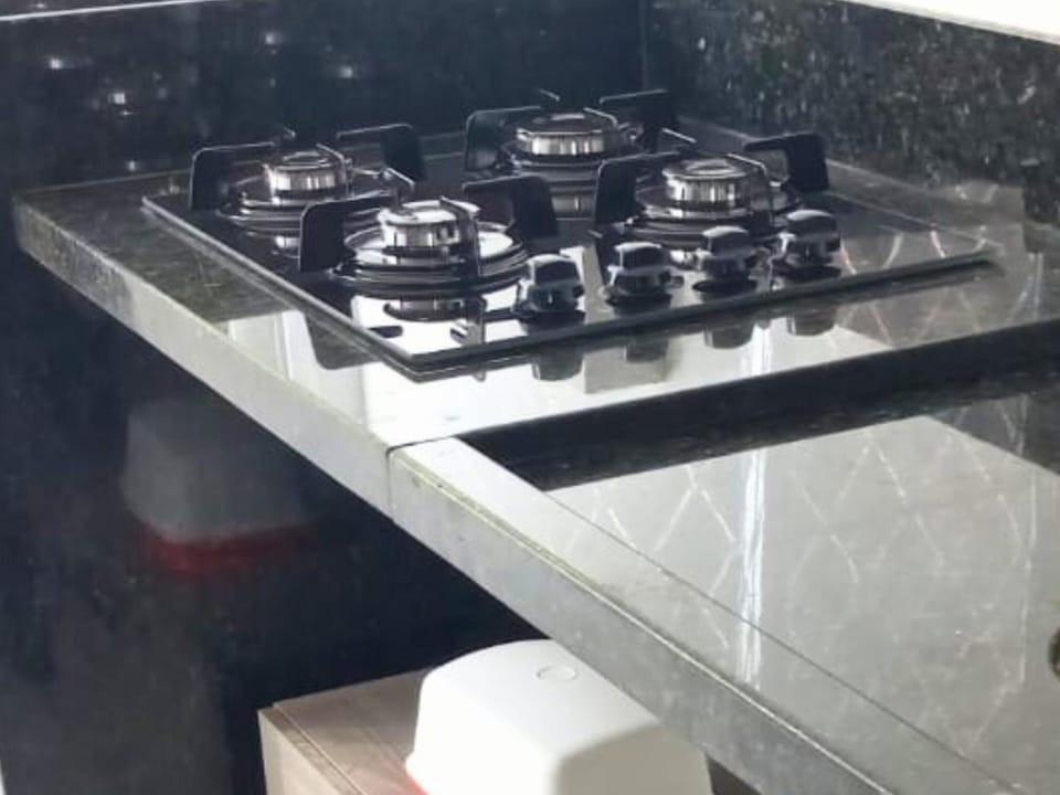 Kitchen or kitchenette, stove