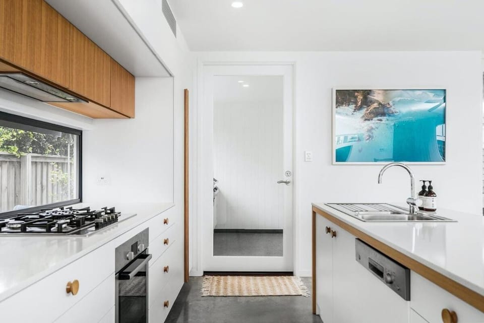 Kitchen or kitchenette, stove
