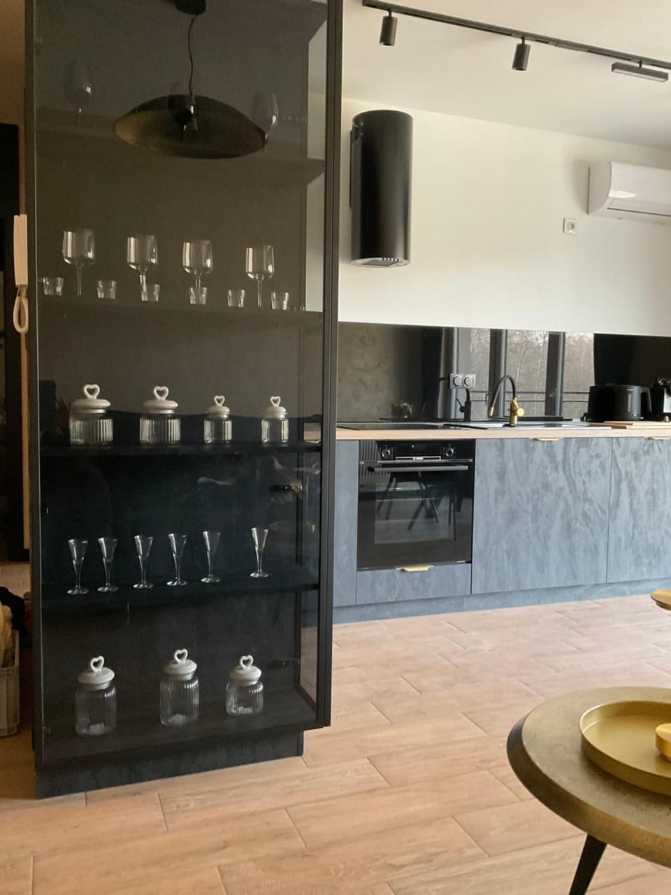 Kitchen or kitchenette, stove