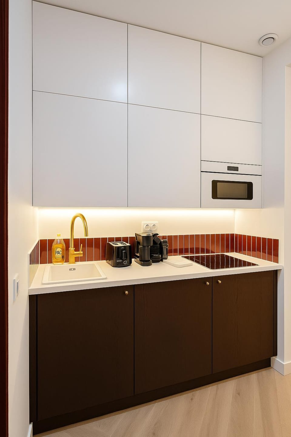 Kitchen or kitchenette, stove