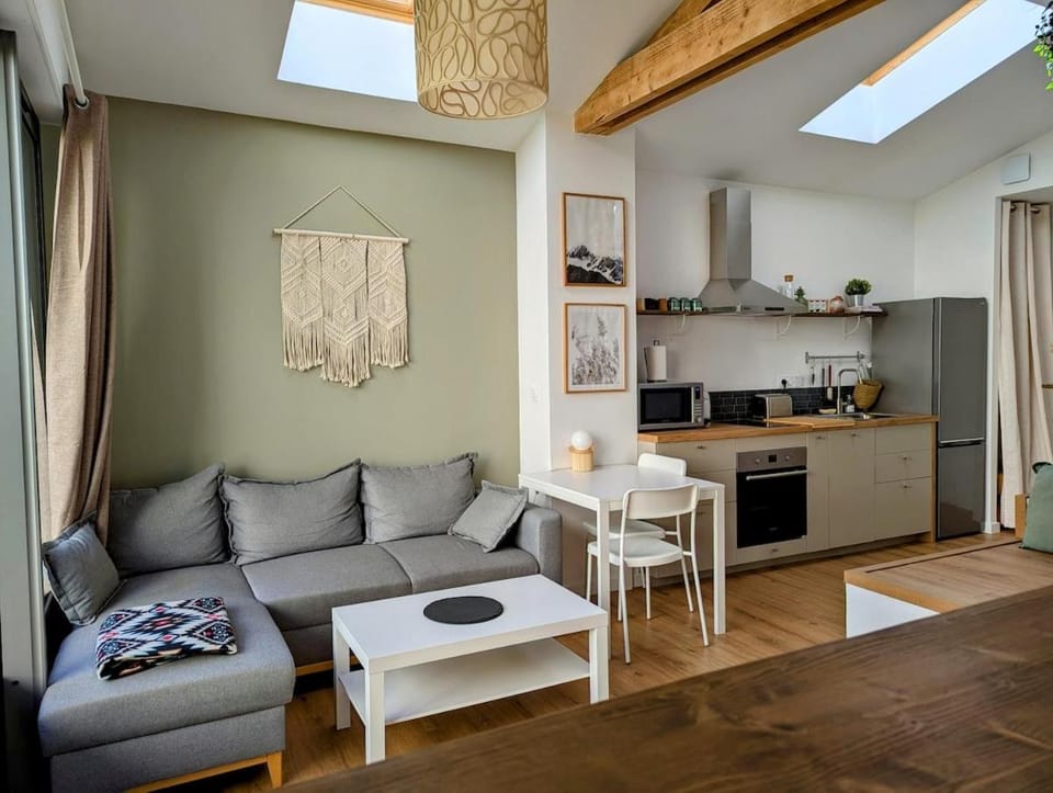 Kitchen or kitchenette, Living room, Seating area, Dining area, stove