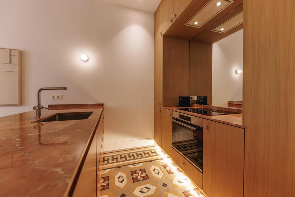 Kitchen or kitchenette, stove