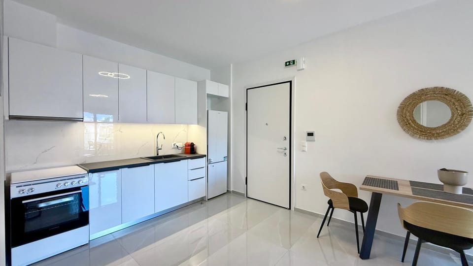 Kitchen or kitchenette, stove