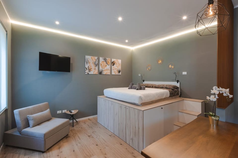 Bed, TV and multimedia, Living room, Photo of the whole room, Seating area, Bedroom
