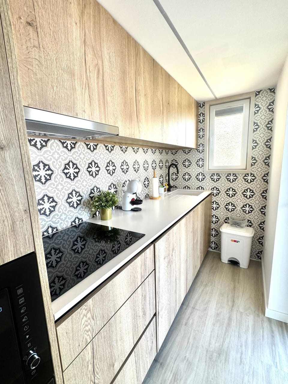Kitchen or kitchenette, stove