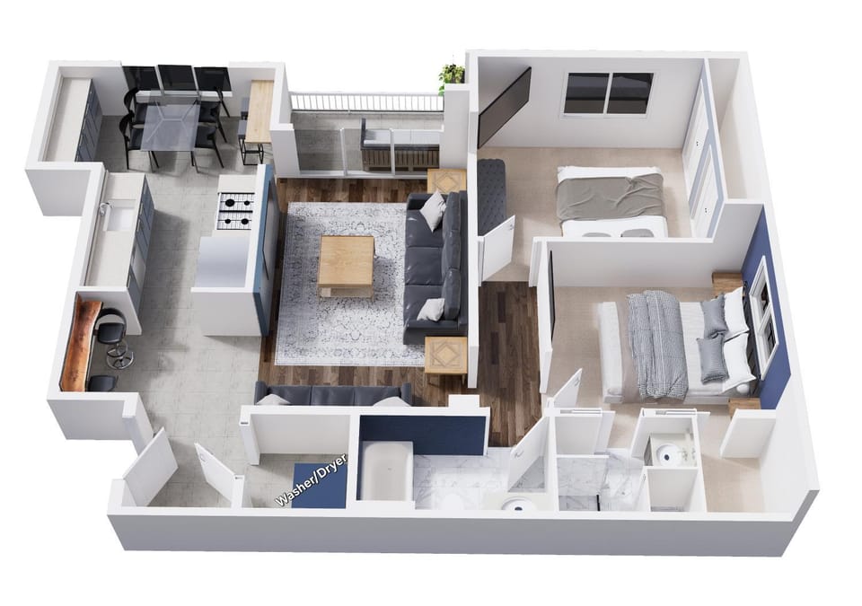 Property building, Bathroom, TV and multimedia, Balcony/Terrace, Living room, Seating area, Floor plan, Dining area, Bedroom, Bath, laundry, kitchen