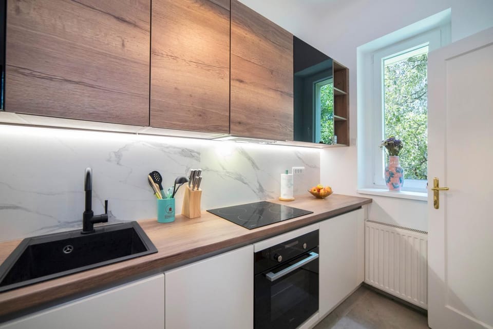Kitchen or kitchenette, dishwasher, stove