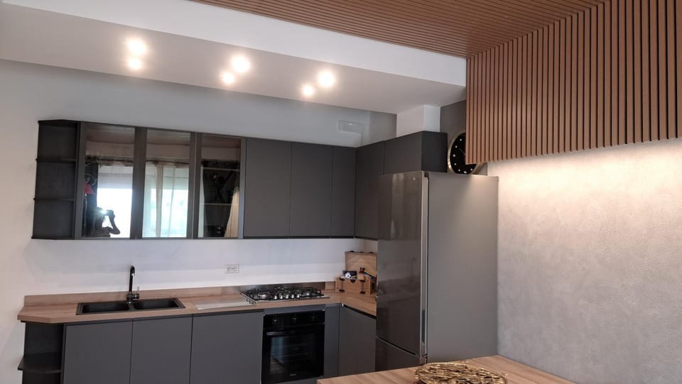 Kitchen or kitchenette, stove