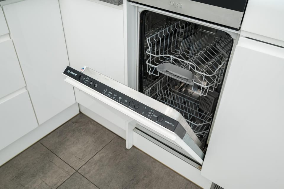 Kitchen or kitchenette, dishwasher, furniture