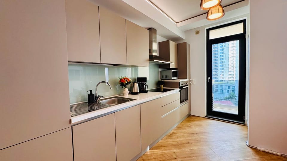 Kitchen or kitchenette, stove