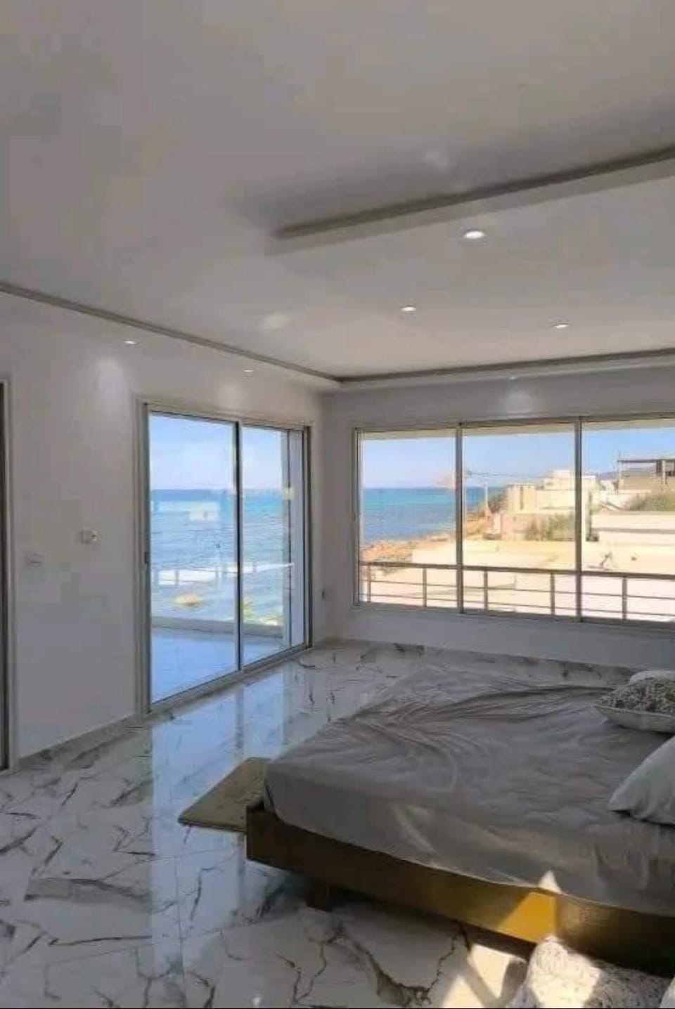 Bed, Natural landscape, Bedroom, Sea view