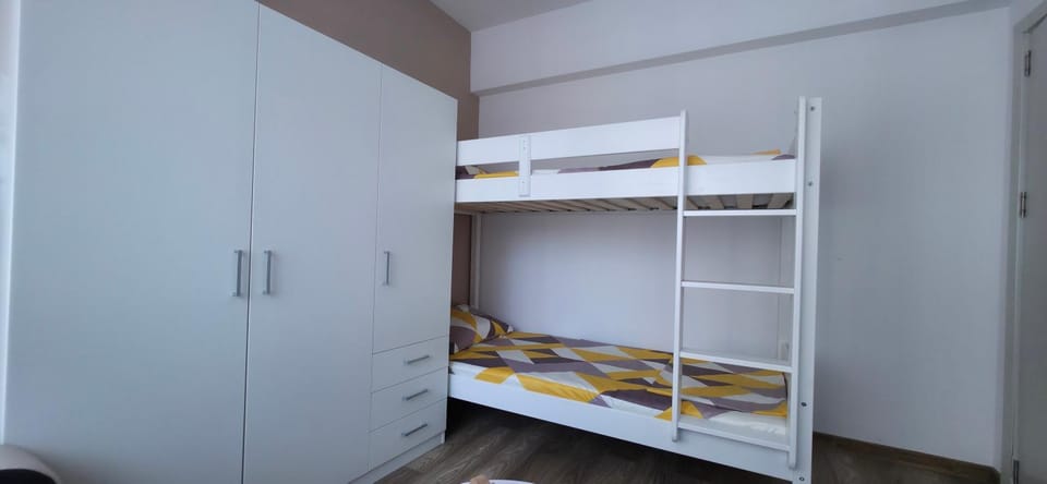 Bed, Photo of the whole room, bunk bed, wardrobe