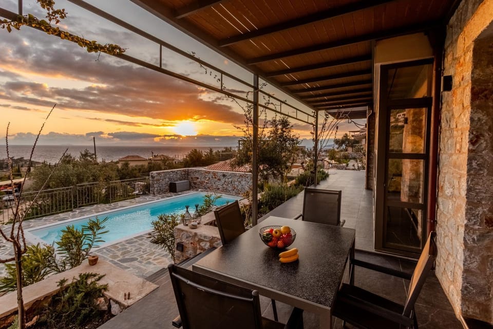Natural landscape, Balcony/Terrace, Pool view, Sea view, Sunset