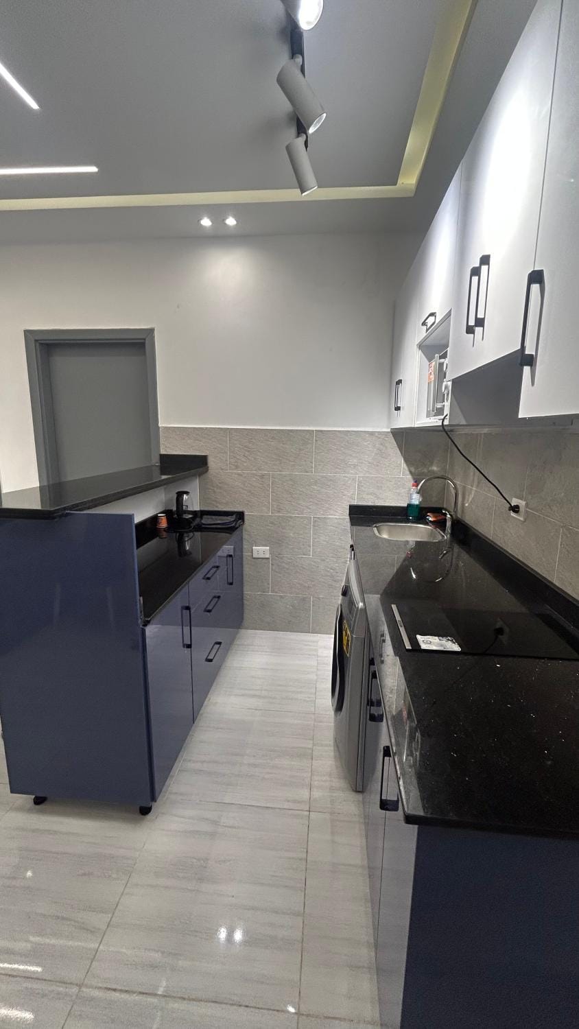 Kitchen or kitchenette, stove
