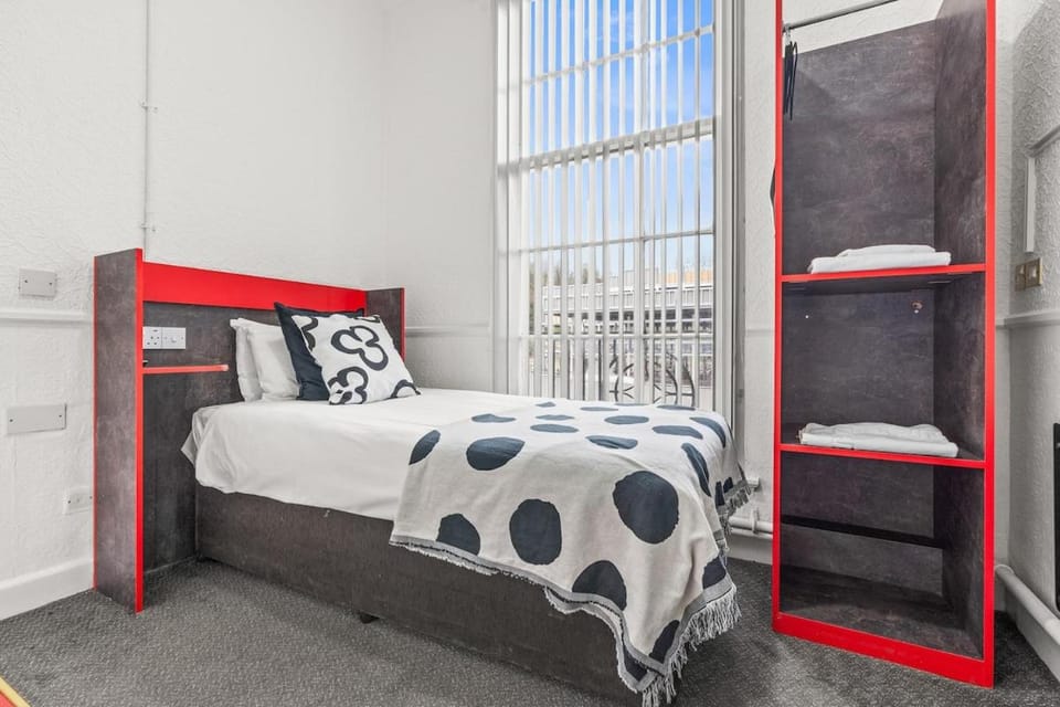 Bed, wardrobe