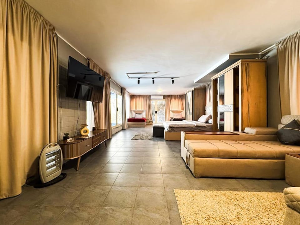 Communal lounge/ TV room, Bed, TV and multimedia, Living room, Photo of the whole room, Seating area, Bedroom