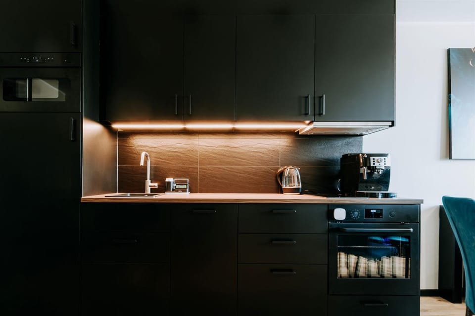 Kitchen or kitchenette, stove